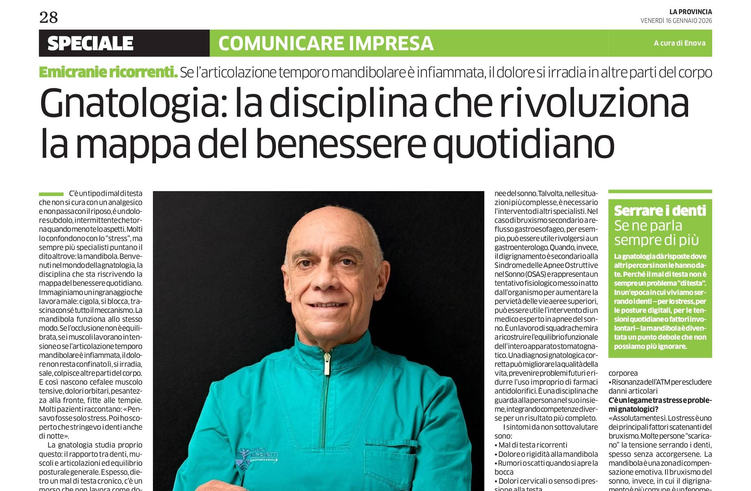 rassegna stampa clinica marchetti sulla gnatologia - gennaio 2026