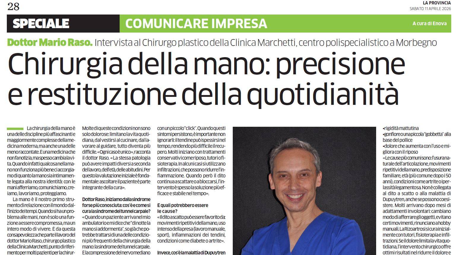 articolo di divulgazione medico-scientifica sulla chirurgia della mano